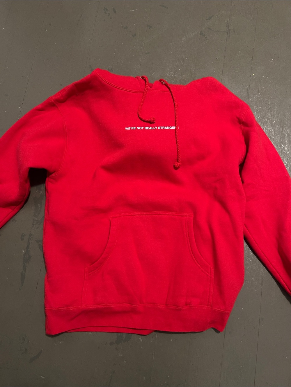 Red 'We're Not Really Strangers' Hoodie